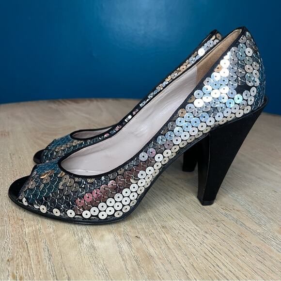 Marc by Marc Jacobs Sequin Peep Toe Pumps Satin Heels EU 40/US 9 - Picture 5 of 14